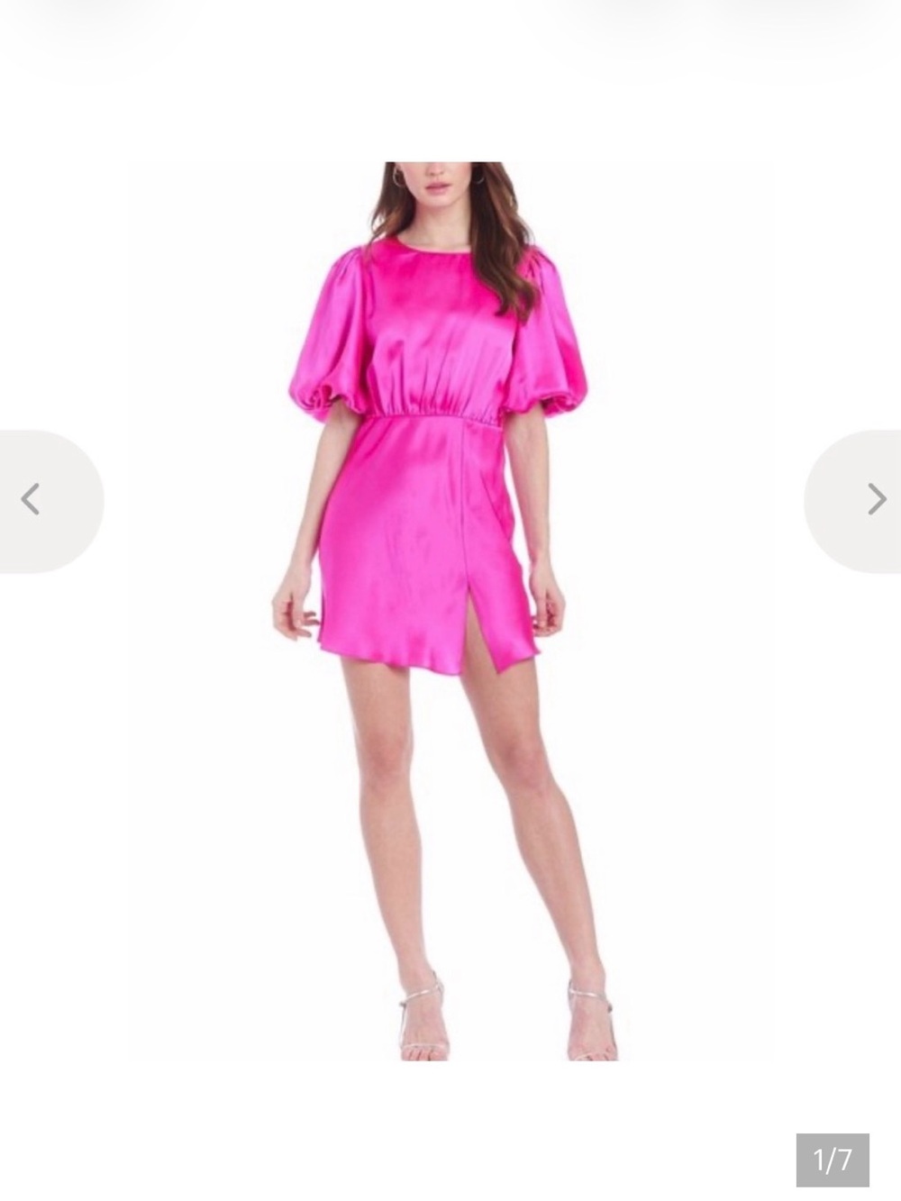 Amanda Uprichard Satin Puff-Sleeve Mini Dress in Hot Pink